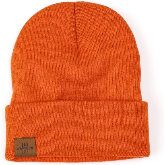Men and Women Orange Acrylic Stretchy Daily Knit Warm Winter Beanie Hats - Picture 2 of 7